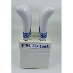 Porcelain Handle Butter Spreader Knives Set of 6 w/ Holder Blue White Japan